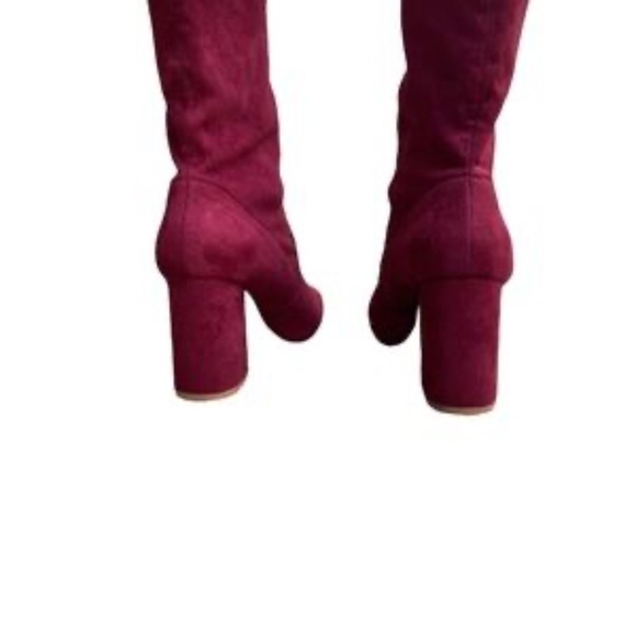Allegra K WOMEN'S BURGANDY VELVET FOLDABLE STRETCH ANKLE BOOTS - Picture 4 of 6